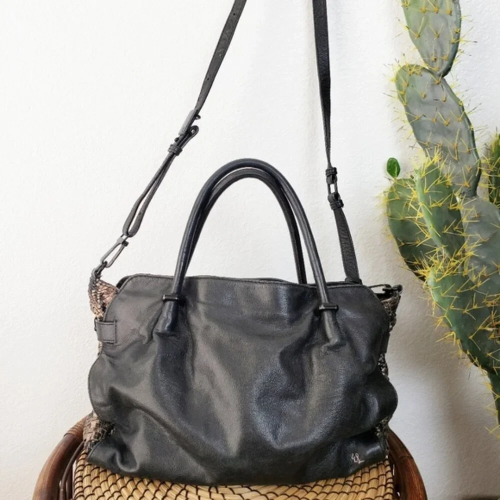 Elliott LUCCA Leather Metallic Woven Detail Slouchy Hobo Bag Large